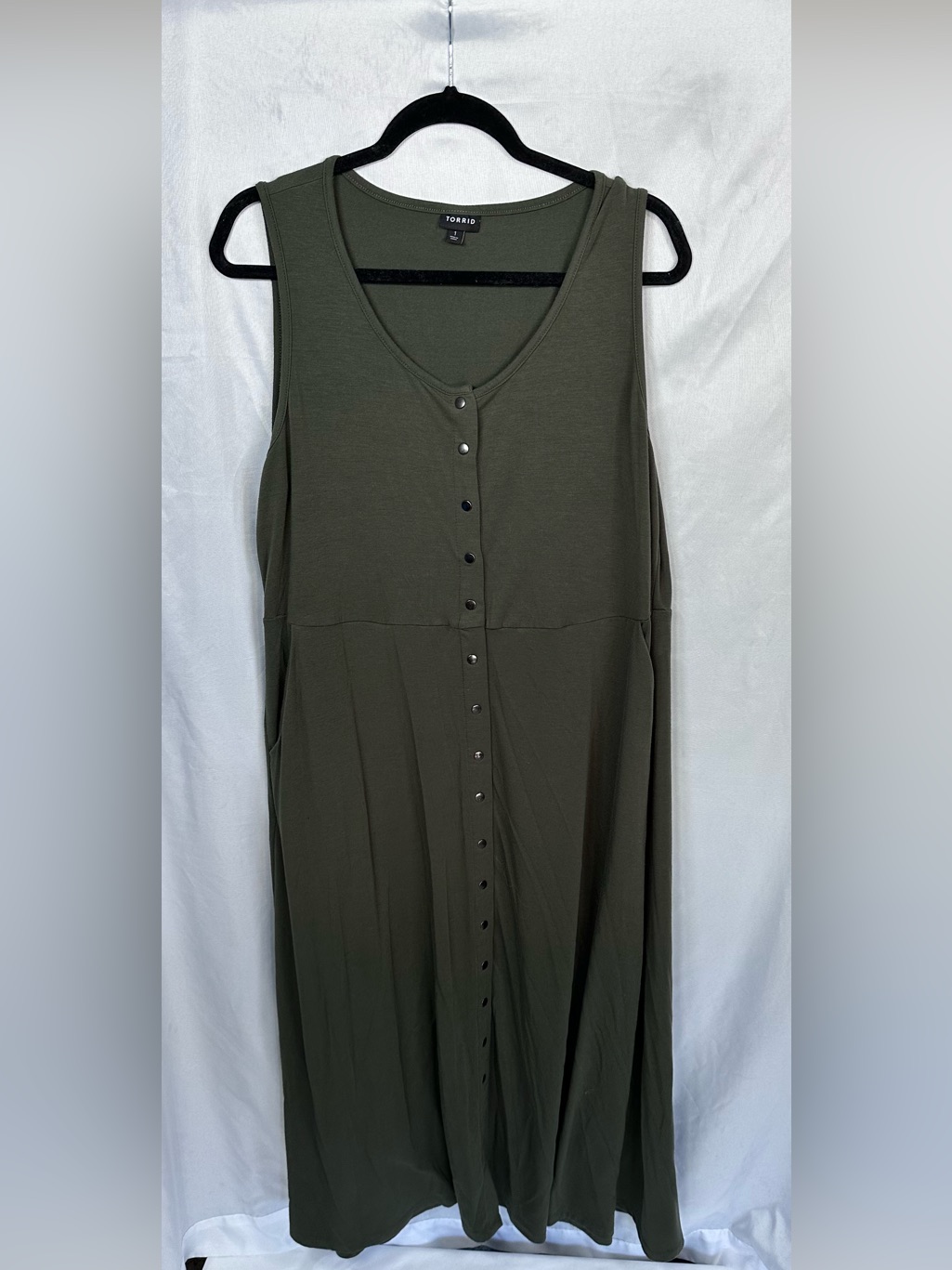Torrid Olive Green Sleeveless Maxi Jersey Button-Front Dress Size 1